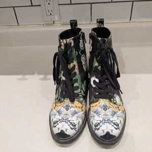 Steve Madden Black Floral Combat Ankle Boots